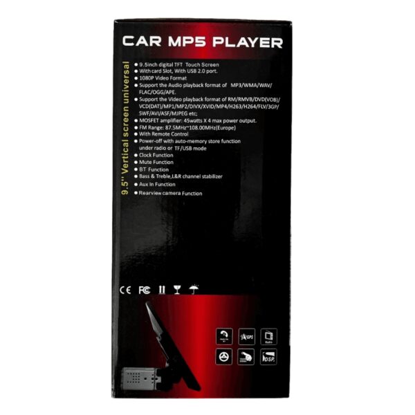 9,5” univerzális autós MP5 multimédia lejátszó – függőleges, érintőképernyős