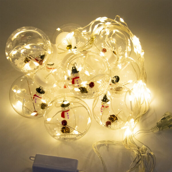 Karácsonyi gömb alakú fényfüggöny 3 méteres, 10 függővel, fehér színben, hóember – 22-655