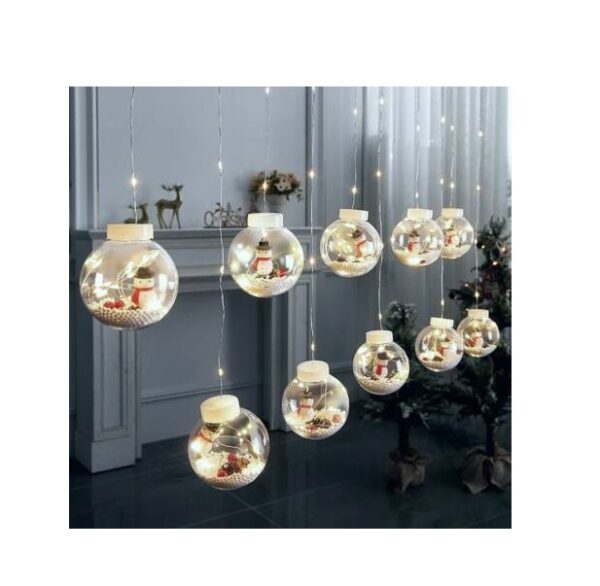 Karácsonyi gömb alakú fényfüggöny 3 méter 10 függővel, fehér színben, hóember – 22-655