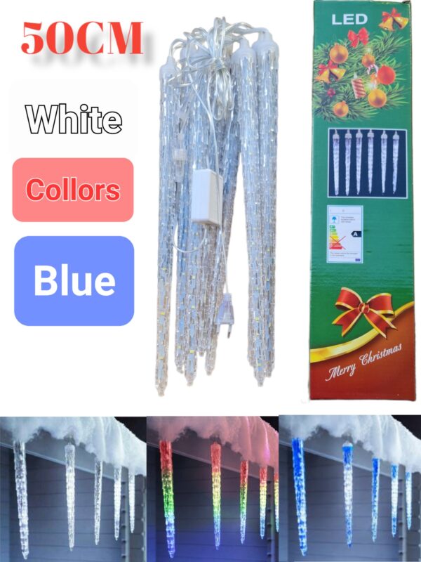 Karácsonyi jégcsap fényfüzér ledes fehér, színes, kék 50 cm
