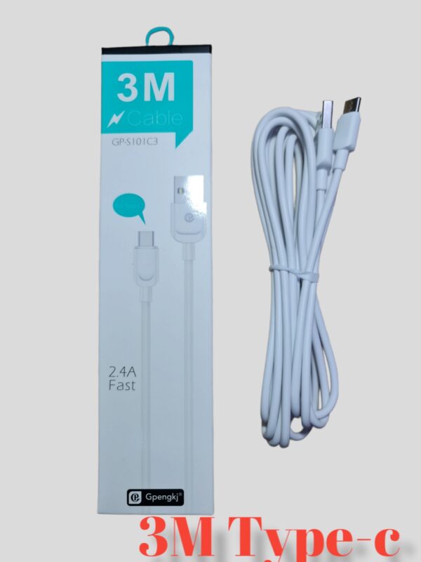 USB adatkábel/C típusú töltés 3 méteres, fehér