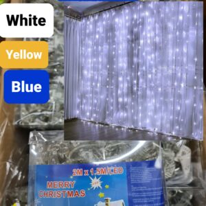 Karácsonyi ledes fényfüggöny 2 x 1,5 méteres fehér, sárga, kék színben