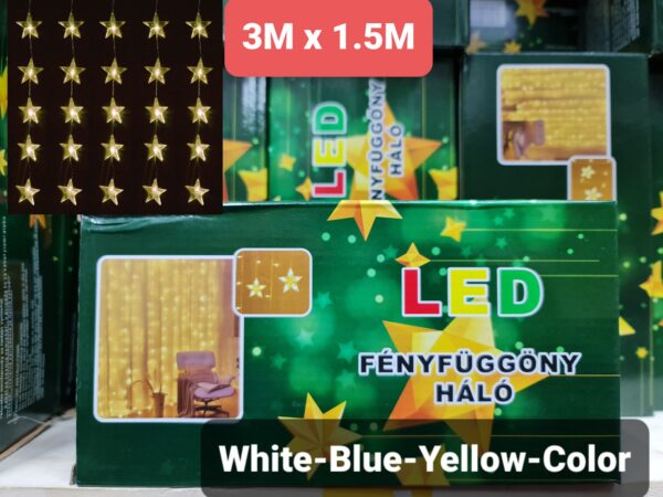 Karácsonyi fényfüggöny 3 x 1.5 méter fehér, kék, sárga és színes