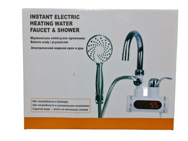 RX-002 Elektromos vízmelegítő csaptelep zuhanyfejjel, LCD kijelzővel, állítható hőmérséklet, fehér