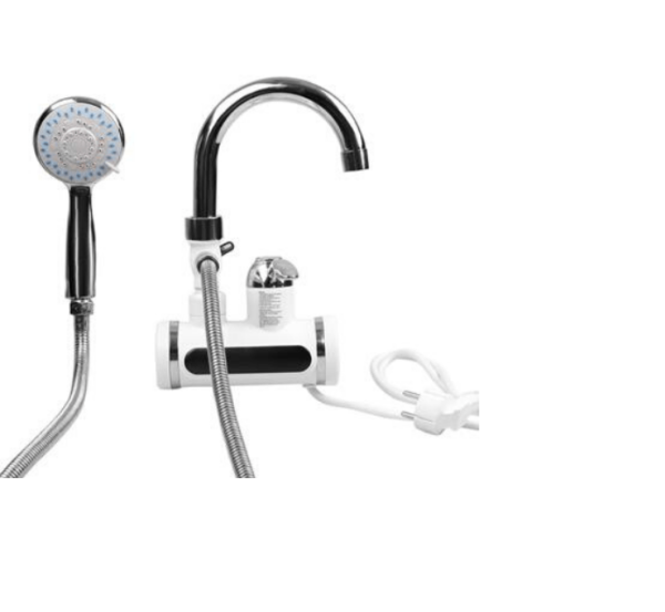 RX-002 Elektromos vízmelegítő csaptelep zuhanyfejjel, LCD kijelzővel, állítható hőmérséklet, fehér
