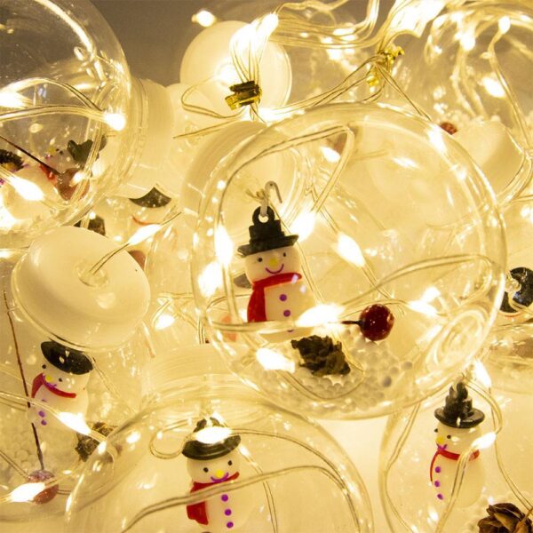 Karácsonyi gömb alakú fényfüggöny 3 méteres, fehér színben, hóember fekete kalappal – 22653