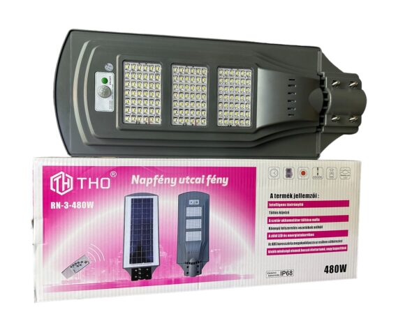 RN-3-480W napelemes utcai ledes lámpa mozgásérzékelővel, távirányítóval, 480W