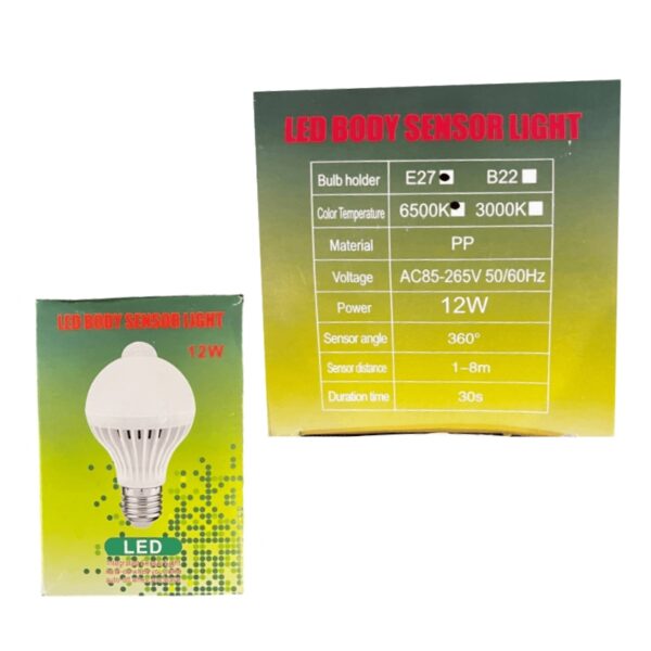 Mozgásérzékelős LED izzó, e27-es csatlakozással, 12W, 6500K, 88x88x128mm - Image 2