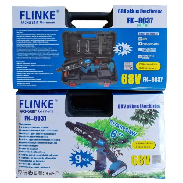 FK-8037 Flinke 6” Mini láncfűrész 9 részes készlet 2db 62V akkumulátorral