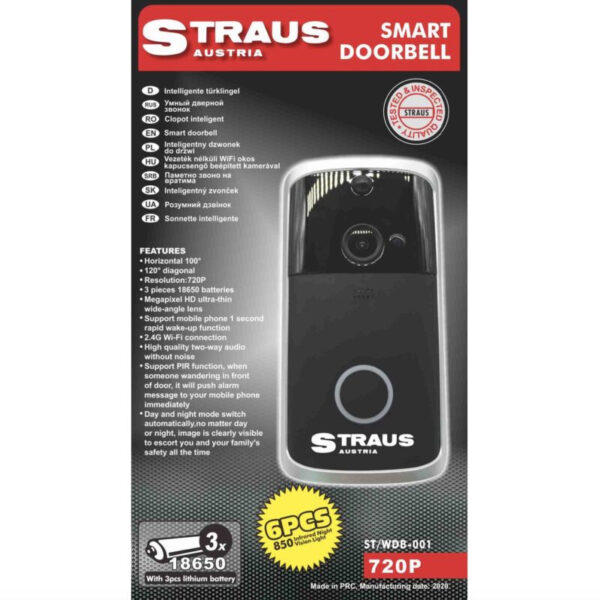 Straus vezeték nélküli okos kapucsengő beépített kamerával Wi-fis