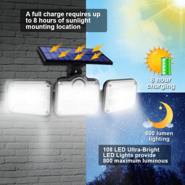 JD-2757A Napelemes 122 LED-es fali lámpa fény és mozgásérzékelővel, távirányítóval és 5m-es kábellel, IP65 - Image 6
