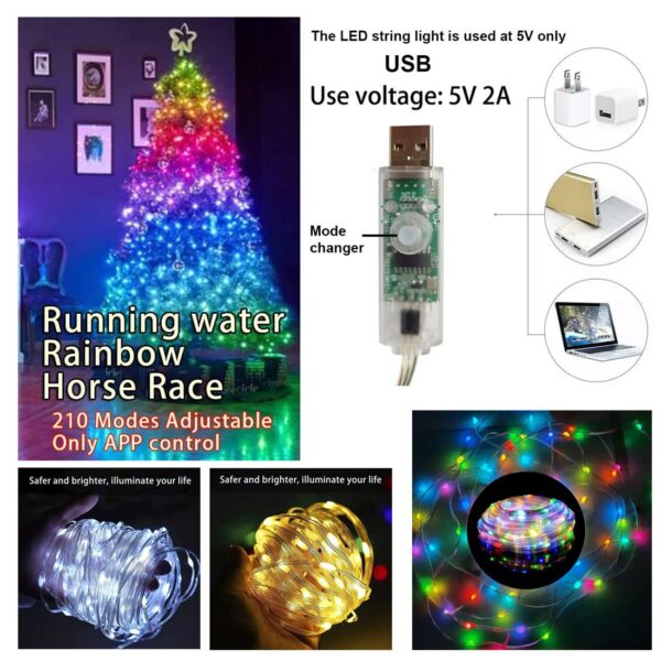 10 M intelligens RGB Karácsonyfa LED fűzér zeneszinkronizálással, Smart APP Control /24 gombos távirányítós