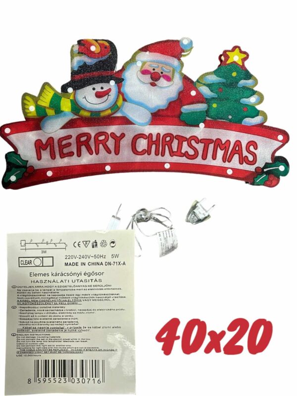 Karácsonyi led dekoráció mikulás boldog karácsonyt felirattal 40 X 20