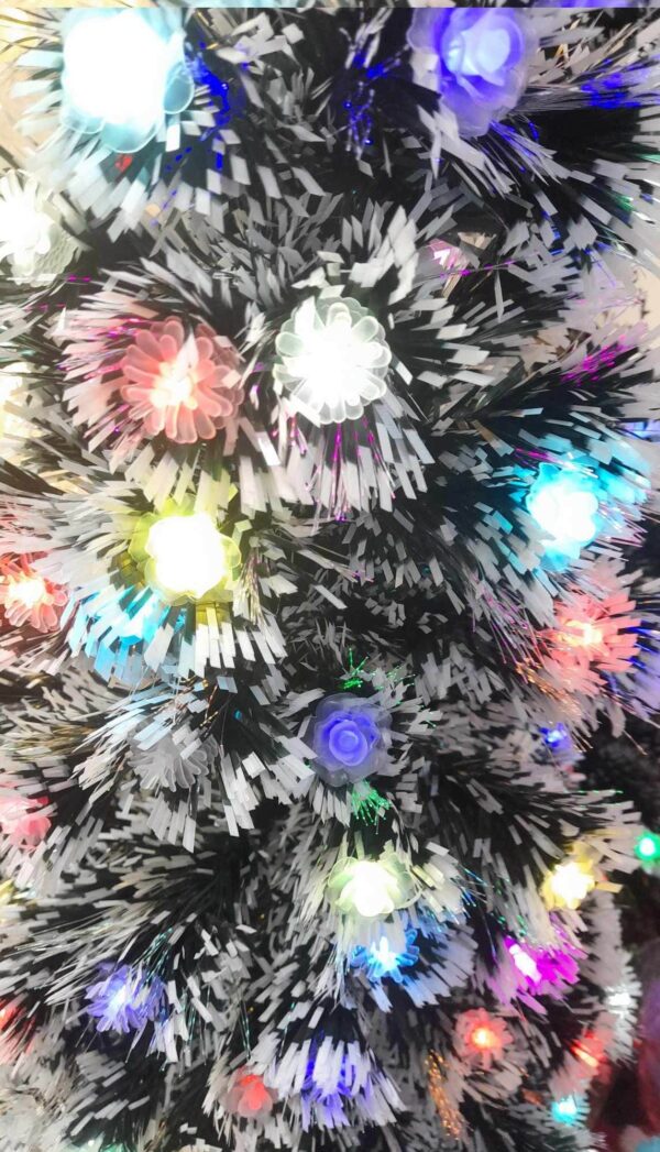 Prémium Karácsonyi Ledes Villogó Műfenyő havas zöld karácsonyfa beépített led RGB világítással Villogó díszekkel 180 Cm
