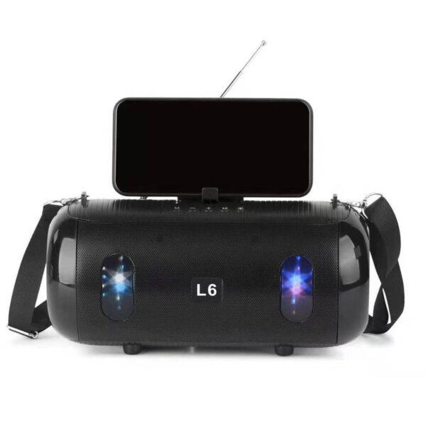 L6 TWS Bluetooth hangszoró telefontartóval, vállpánttal és hangulatvilágítással