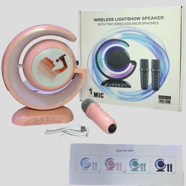 Vezeték nélküli hangszóró fénysóval és 2 DB vezeték nélküli mikrofonnal, Rózsaszín