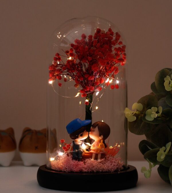 Tartósított Virág Gypsophila + Figura Üvegkupola Hangulatfény Világítás