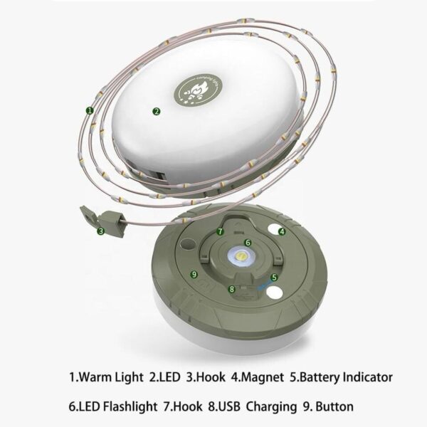 rgb LED Kempinglámpa, USB-töltős Kültéri Sátorfüzér és telefontöltő
