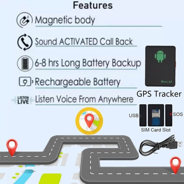 Mini A8 gsm/gprs/gps nyomkövető és helymeghatározó, hívás és SMS értesítéssel