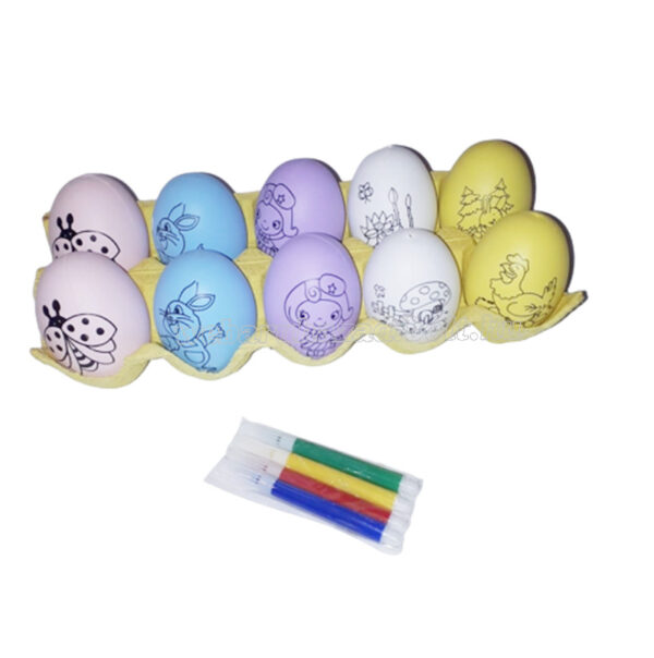 Húsvéti tojás festőkészlet,színes rajzolt tojások tojástartóban 12db+filctoll