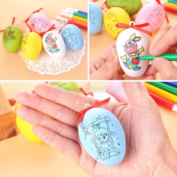 Festhető húsvéti tojáskészlet,színes rajzolt tojások hálóban 6DB + filc