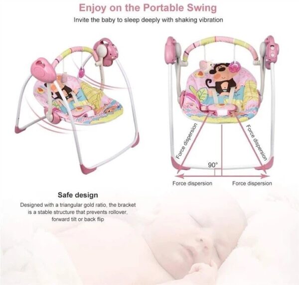Rezgő, zenélő baba pihenőszék / babaringató, 0-18 kg, rózsaszín