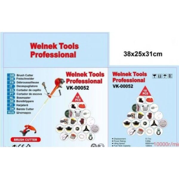 Welnek Tools VK-00052, Benzines Fűkasza 5.8 Lóerős 18 Részes