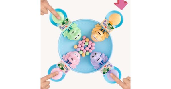 Békaetető asztali társasjáték rengeteg színes játékgolyóval