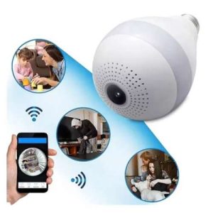 Wi-fis Diszkrét Lámpa Kamera 360° Széles látószögű halszemlencse, ami az egész helyiséget rögzíti.