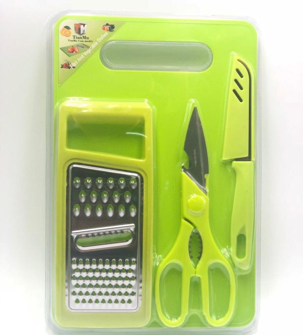 Mini konyhai reszelő+olló+kés , zöld