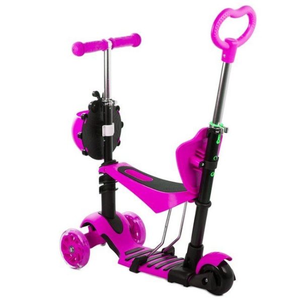 Gyerek 3 kerekű roller, totyogó robogó, futóbickli,sétakocsi, 5 az 1-ben ,led kerekekkel , katicabogár kosárral, max 25kg , 2 féle színben