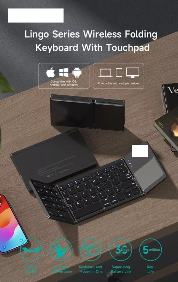  Hordozható, összecsukható Bluetooth billentyűzet touchpaddal - Image 10