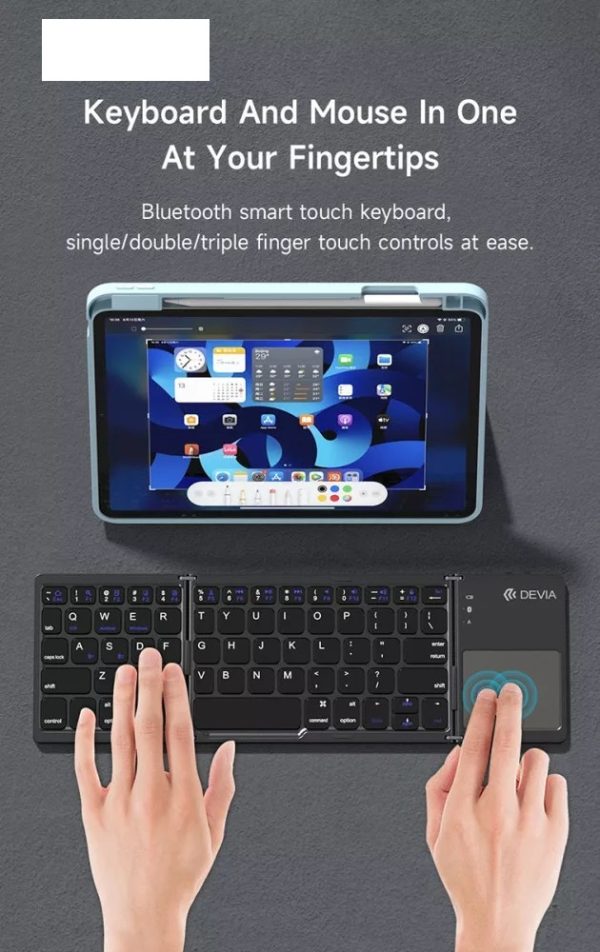  Hordozható, összecsukható Bluetooth billentyűzet touchpaddal