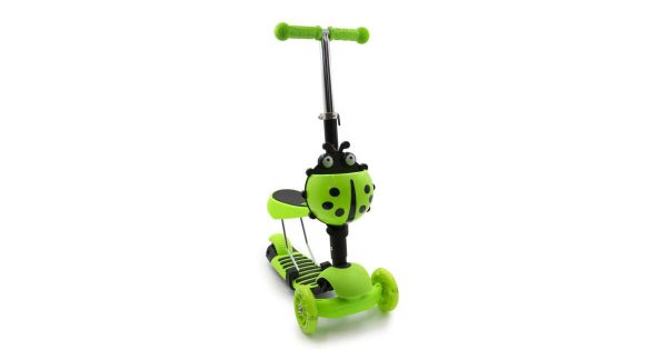 Gyerek 3 kerekű roller , 2 az 1-ben ,totyogó robogó és roller , led kerekkel , katicabogár kosárral, 2 féle színben