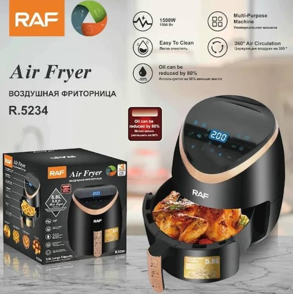 Raf forró levegős sütő/air fryer , digitális kijelző ,érintőképernyős , 5.8 L , 1500W , R.5234B