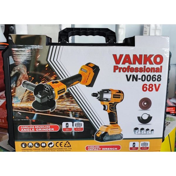 Vanko dupla akkumulátoros ,ütőkulcs és sarokcsiszoló szett kofferben , 68 V , 4AH, VN-0068