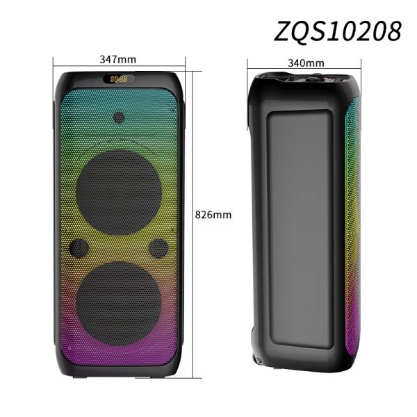 ZQS10208 Boombox dupla 10 hüvelykes hangszóró 2 vezeték nélküli mikrofonnal, 2x50W