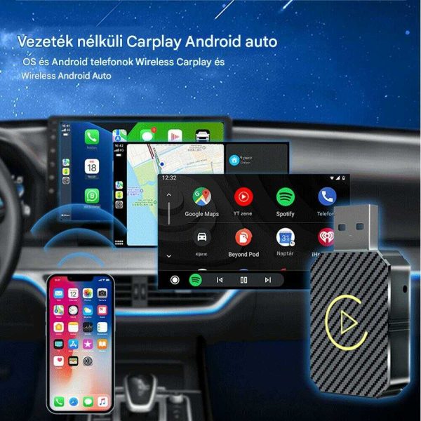 Vezeték Nélküli Autós Kapcsolat CarPlay & AndroidAuto alapú fejegységekhez, Bluetooth Adapter