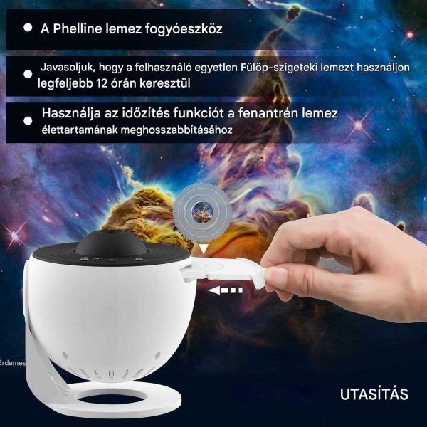 HD Star Projektor 13 féle égbolt témával, fókusztávolság 2-5 m, 25㎡ maximális vetítési felület, Csendes funkció és időzítő
