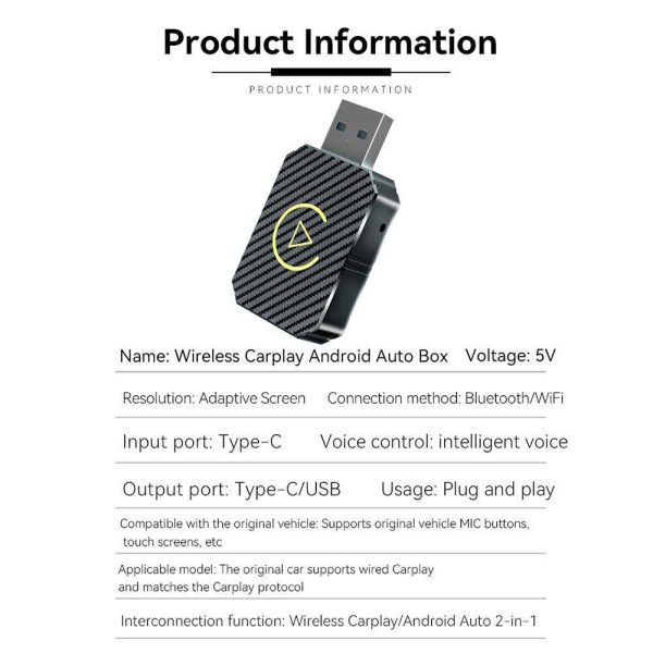 Vezeték Nélküli Autós Kapcsolat CarPlay & AndroidAuto alapú fejegységekhez, Bluetooth Adapter