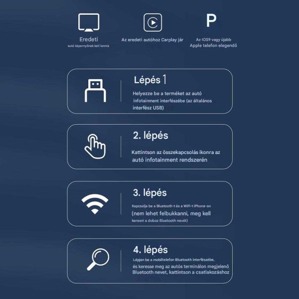Vezeték Nélküli Autós Kapcsolat CarPlay & AndroidAuto alapú fejegységekhez, Bluetooth Adapter
