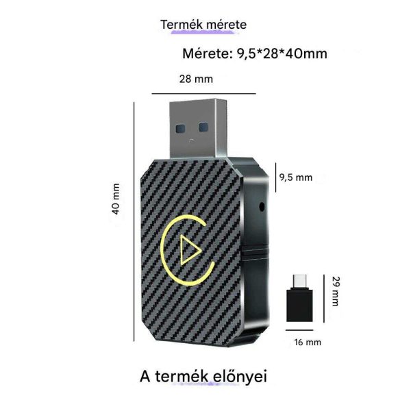 Vezeték Nélküli Autós Kapcsolat CarPlay & AndroidAuto alapú fejegységekhez, Bluetooth Adapter