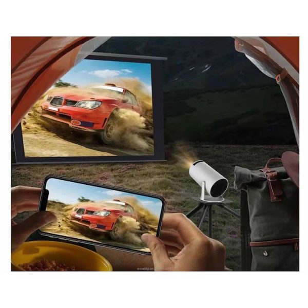 "Intelligens 4k videoprojektor játékkonzollal, VSM, Android TV 11.0, távirányító, WiFi 6, Bluetooth 5.0, 130 hüvelykes vetítővászon, automatikus képkorrekció, négymagos, 280 ANSI, beépített hangszóró, HDMI, USB, fehér "