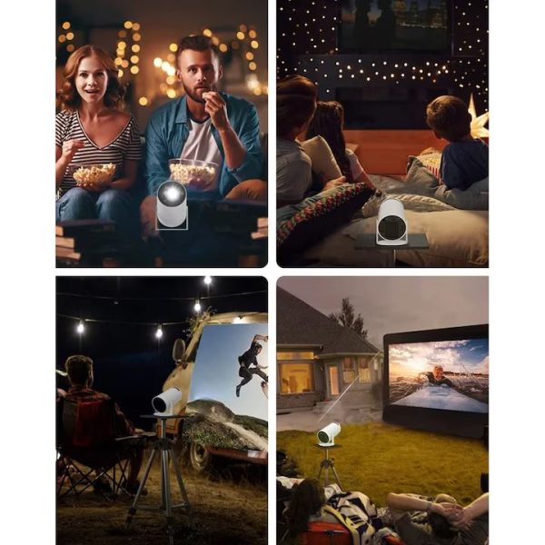 "Intelligens 4k videoprojektor játékkonzollal, VSM, Android TV 11.0, távirányító, WiFi 6, Bluetooth 5.0, 130 hüvelykes vetítővászon, automatikus képkorrekció, négymagos, 280 ANSI, beépített hangszóró, HDMI, USB, fehér "